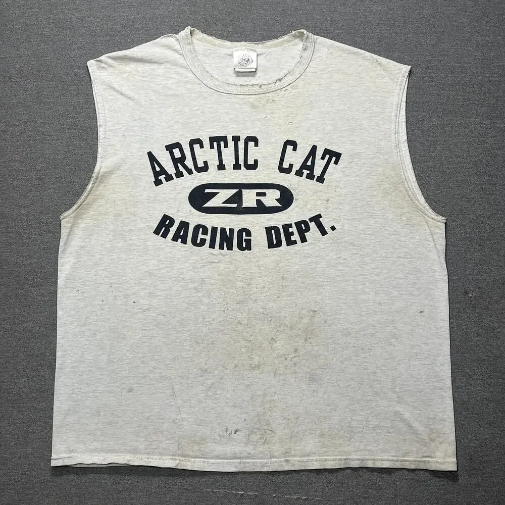 Vintage Arctic Cat Shirt Mens XL Gray ZR Snowmobile Thrashed Smoked Distressed